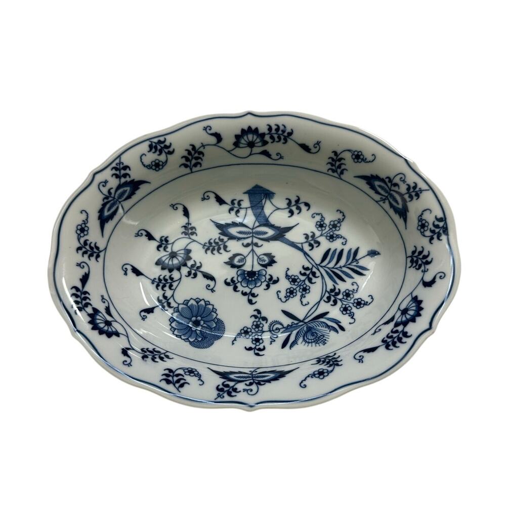 Blue Danube Oval Vegetable Bowl Blue Onion Serving Dish Banner Mark VTG 10 inch